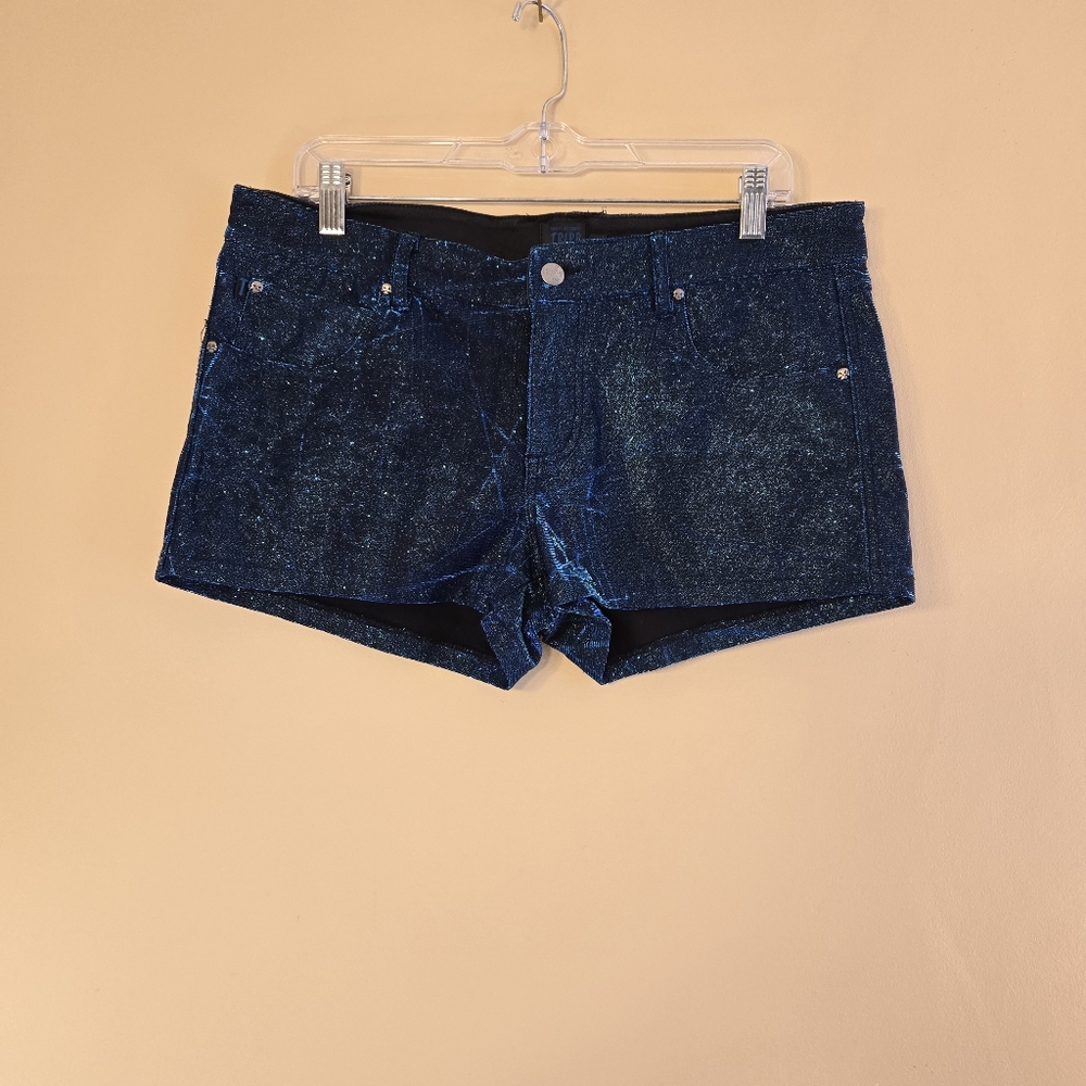 Rare Tripp NYC Shorts Blue Black Sparkle Metallic Size 31 Grundge Goth Mini